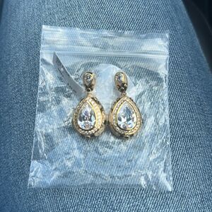 NWT LAUREN G ADAMS CZ JEWELED ENAMEL TEAR DROP EARRINGS 1"